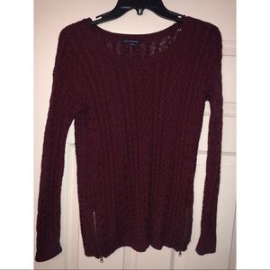 Maroon American Eagle Cable Knit Sweater